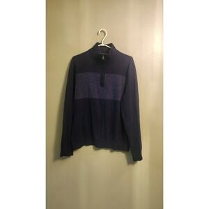 Banana Republic Mens Pullover 1/4 Zip Mock Neck Sweater LG Black Cotton/Cashmere